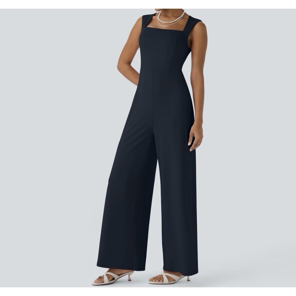 Halara Square Neck Sleeveless Blue Casual Wide leg Casual Jumpsuit Size X-large